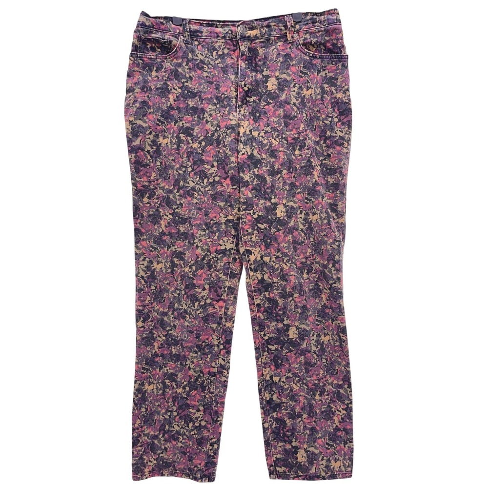Gloria Vanderbilt Multicolor Floral Print Amanda Jeans 12 High Rise Tapered Leg